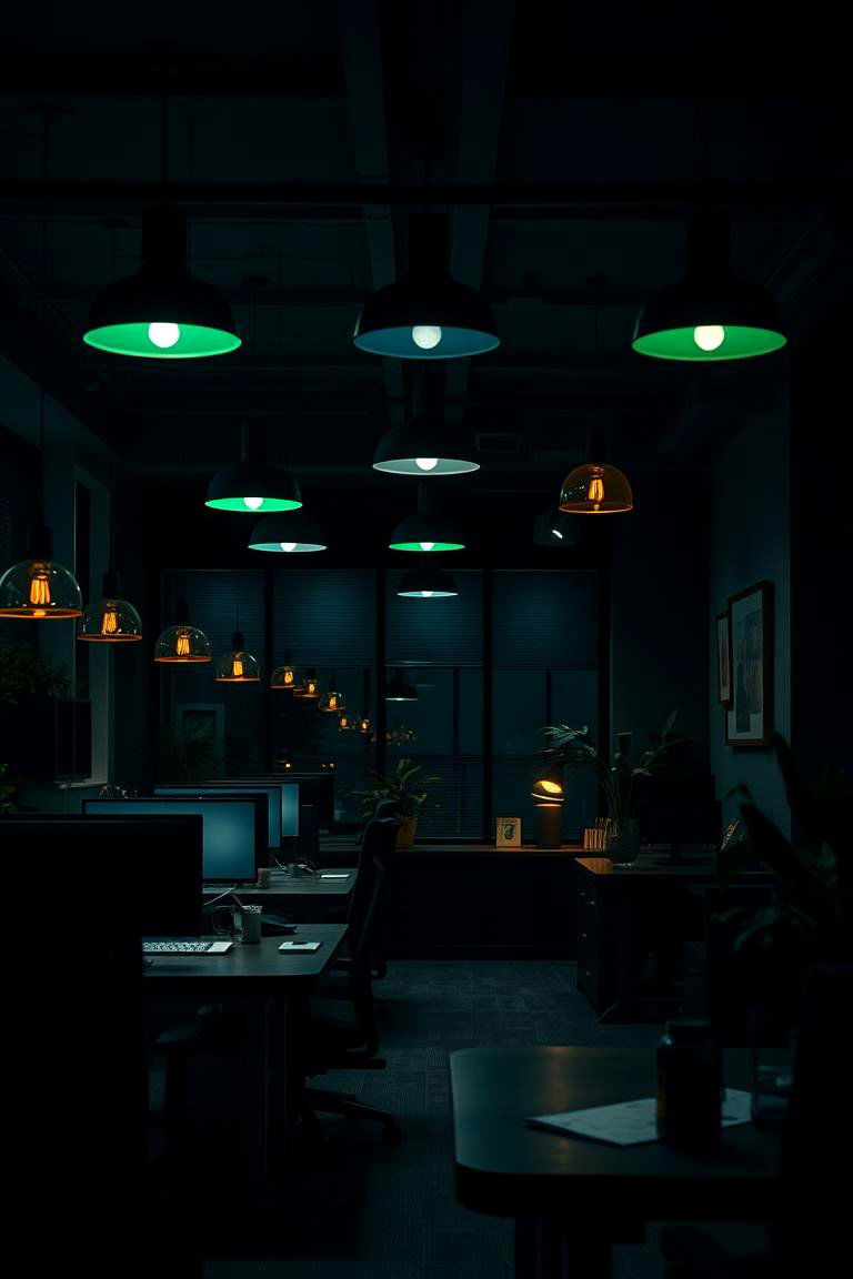 Moody Dark Green Lighting Fixtures - 24 Dark Green Home Office Ideas