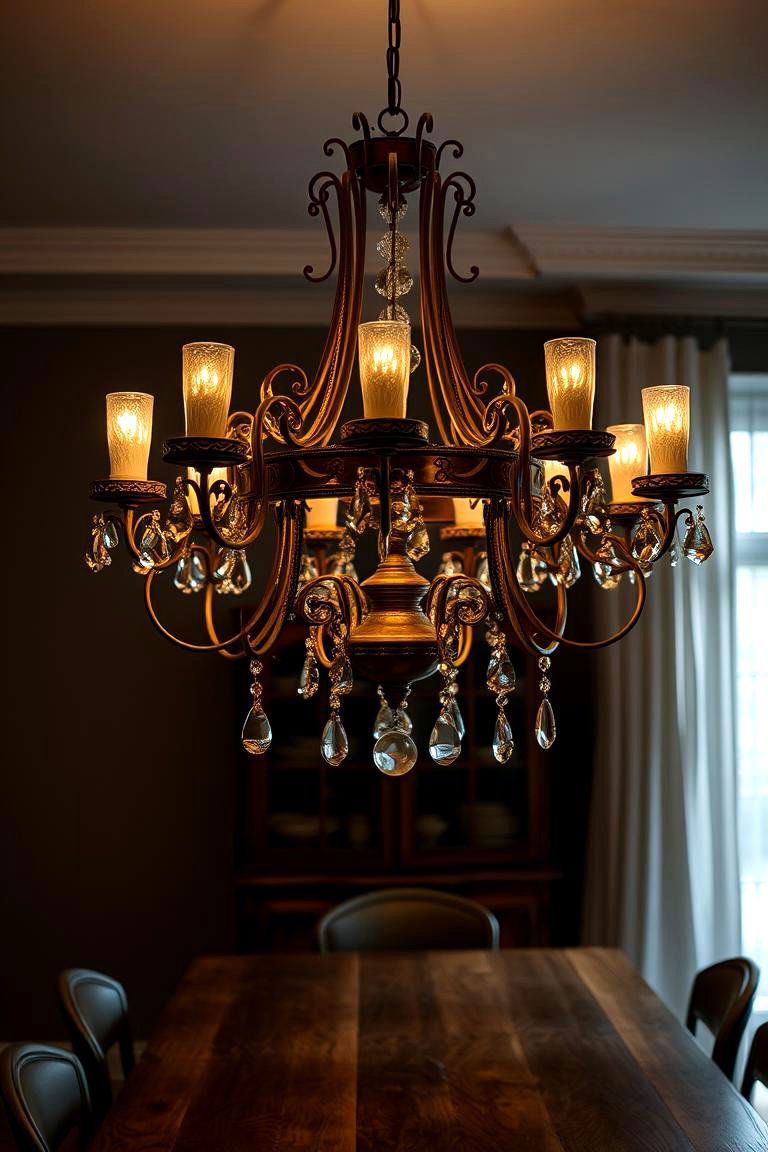 Moody Lighting with Statement Chandeliers - 24 Moody Dining Room Ideas