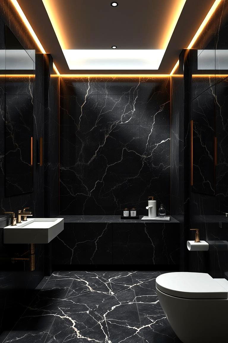 Moody Marble Elegance - 24 Dark Bathroom Ideas