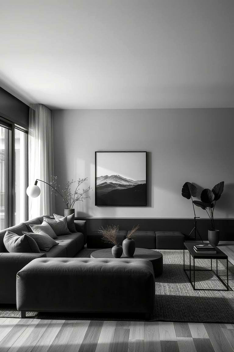 Moody Monochrome Magic - 24 Dark Living Room Ideas