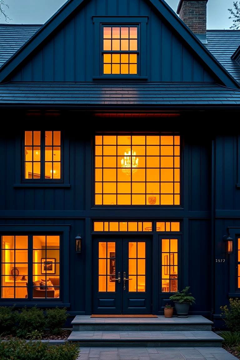 Moody Navy with Gold Accents - 24 Exterior Garage Door Trim Ideas