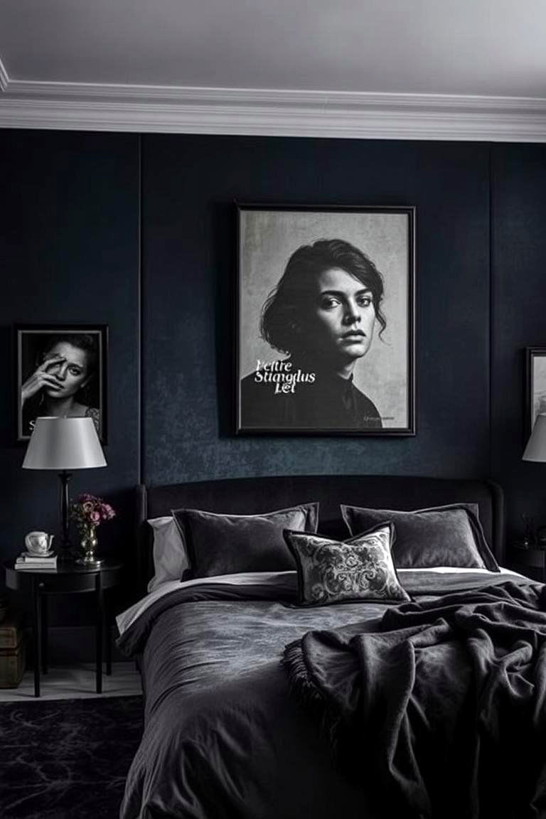 Moody Velvet Walls and Art - 24 Vampire Bedroom Ideas