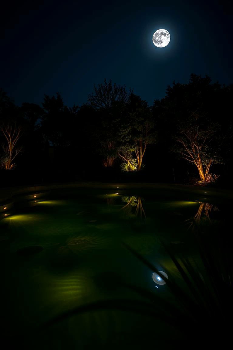Moonlit Illuminated Garden Pond - 24 Raised Garden Pond Ideas