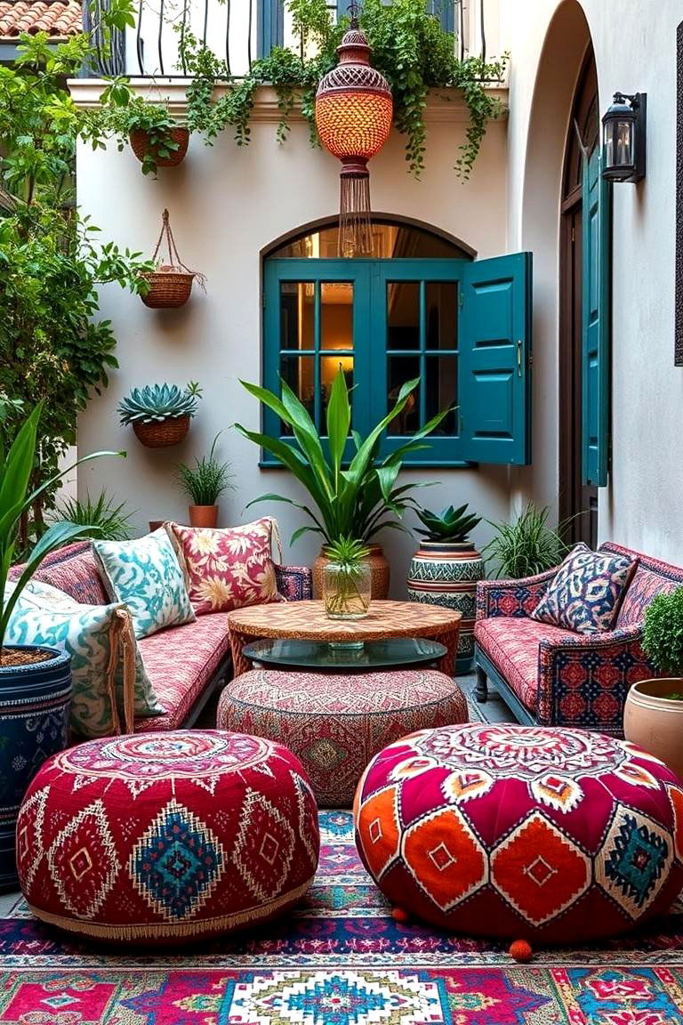 Moroccan Pouf and Low Seating Charm - 24 Boho Patio Ideas