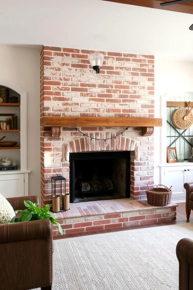 Mortar Washed Brick Fireplace - 24 Rustic Fireplaces