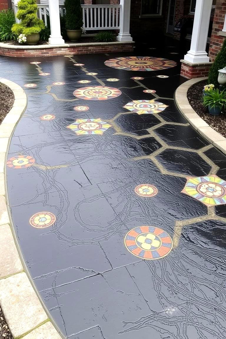 Mosaic Accent Black Patio - 24 black concrete patio ideas
