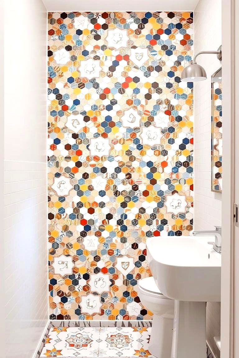 Mosaic Accent Wall - 24 Hexagon Tiles Ideas for Bathrooms