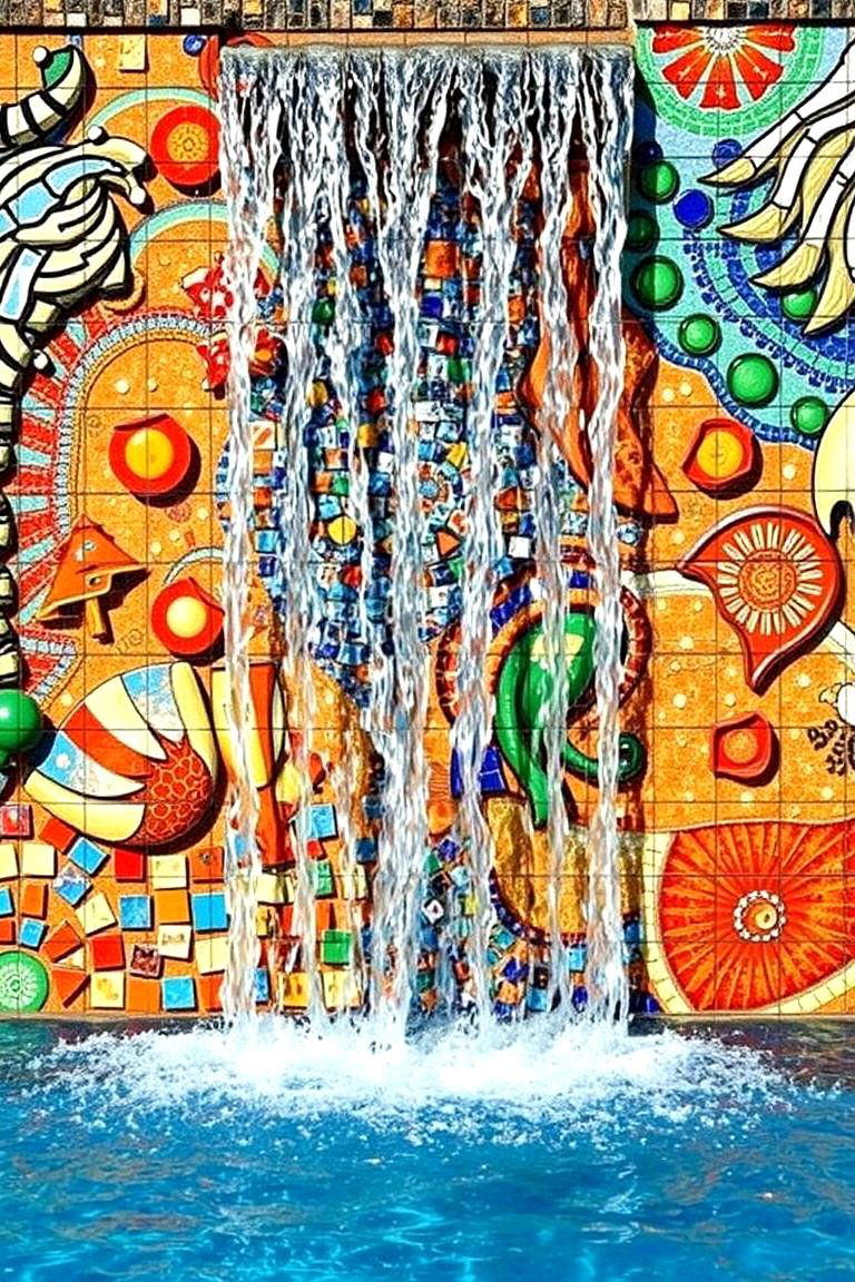 Mosaic Art Waterfall - 24 Small Pool Waterfall Ideas