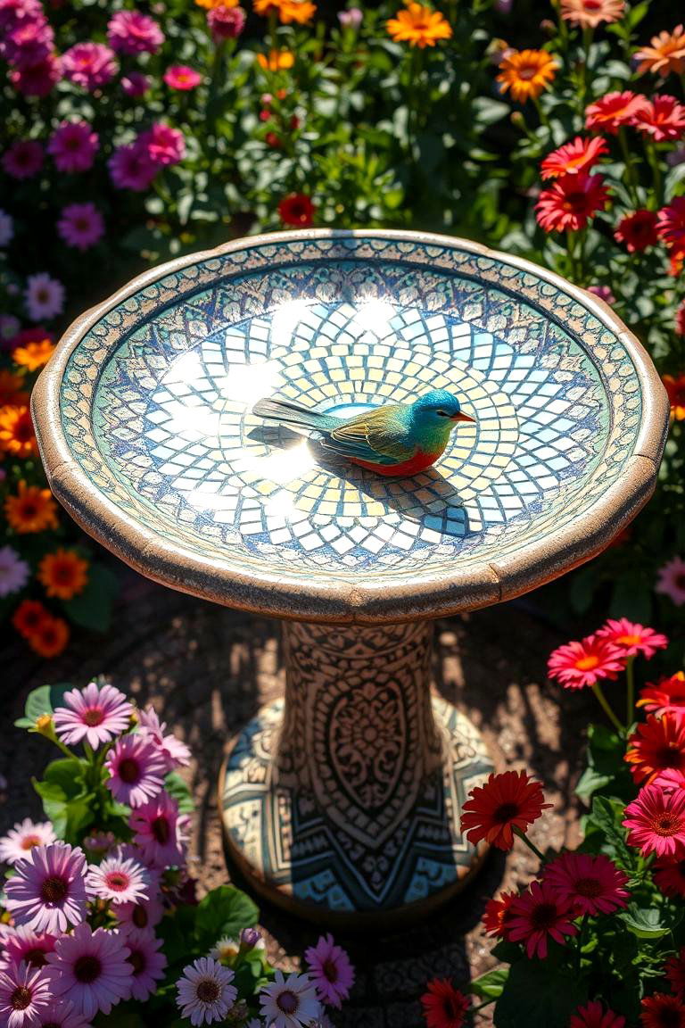 Mosaic Birdbath - 24 Mosaic Garden Ideas