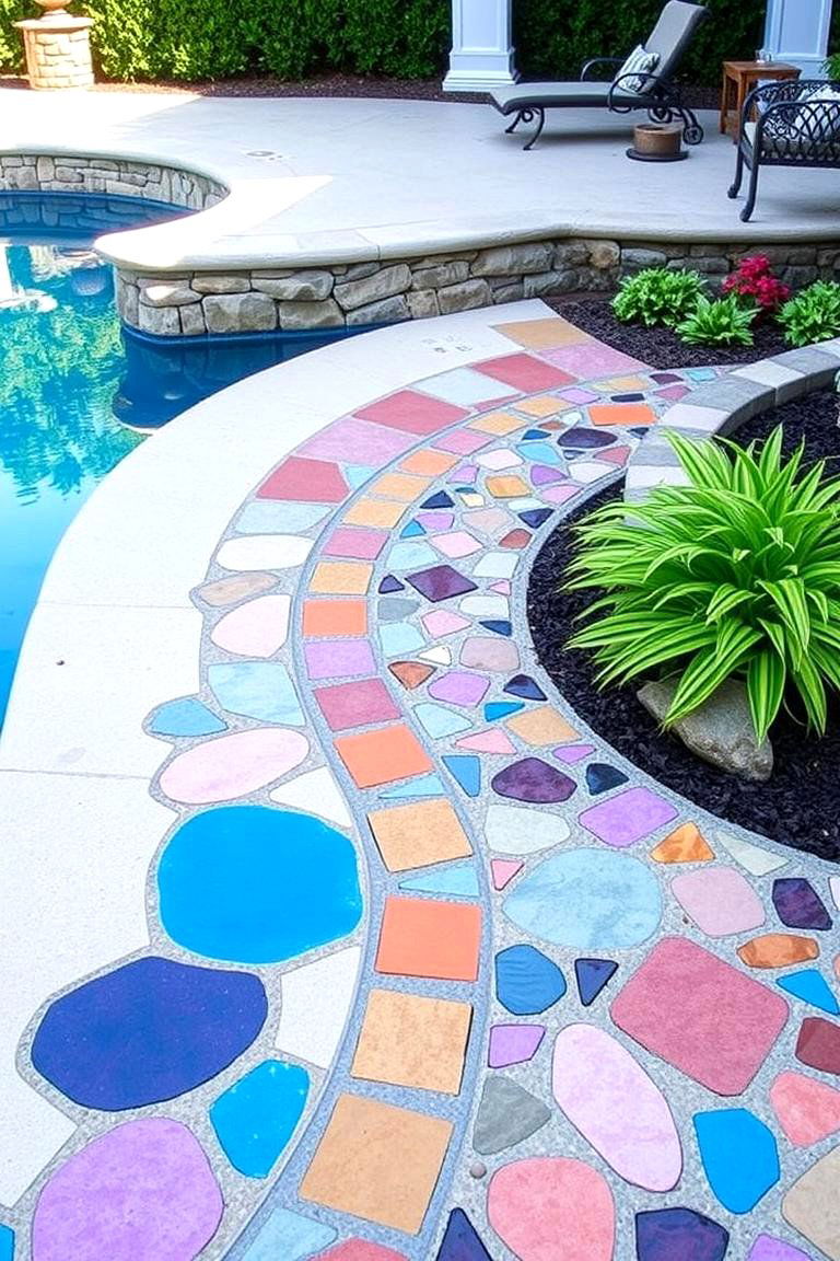 Mosaic Concrete Pavers for Artistic Flair - 24 Concrete Pavers Around Pool Ideas