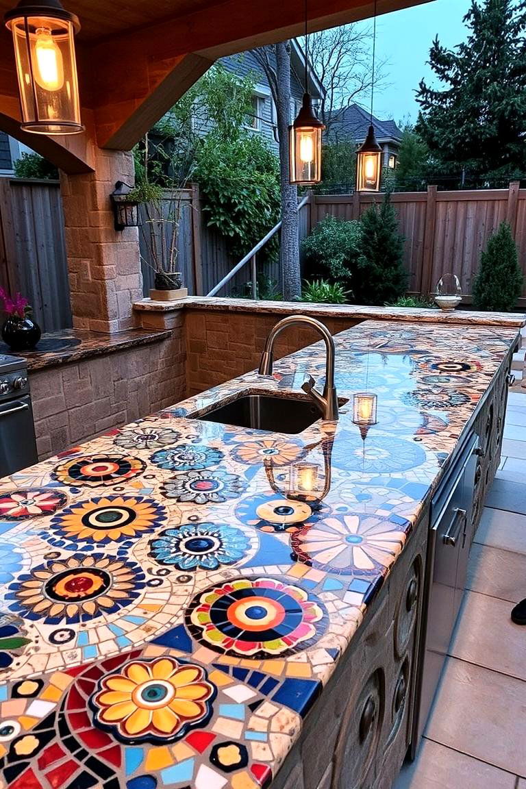 Mosaic Countertops - 24 Types of Outdoor Kitchen Countertops