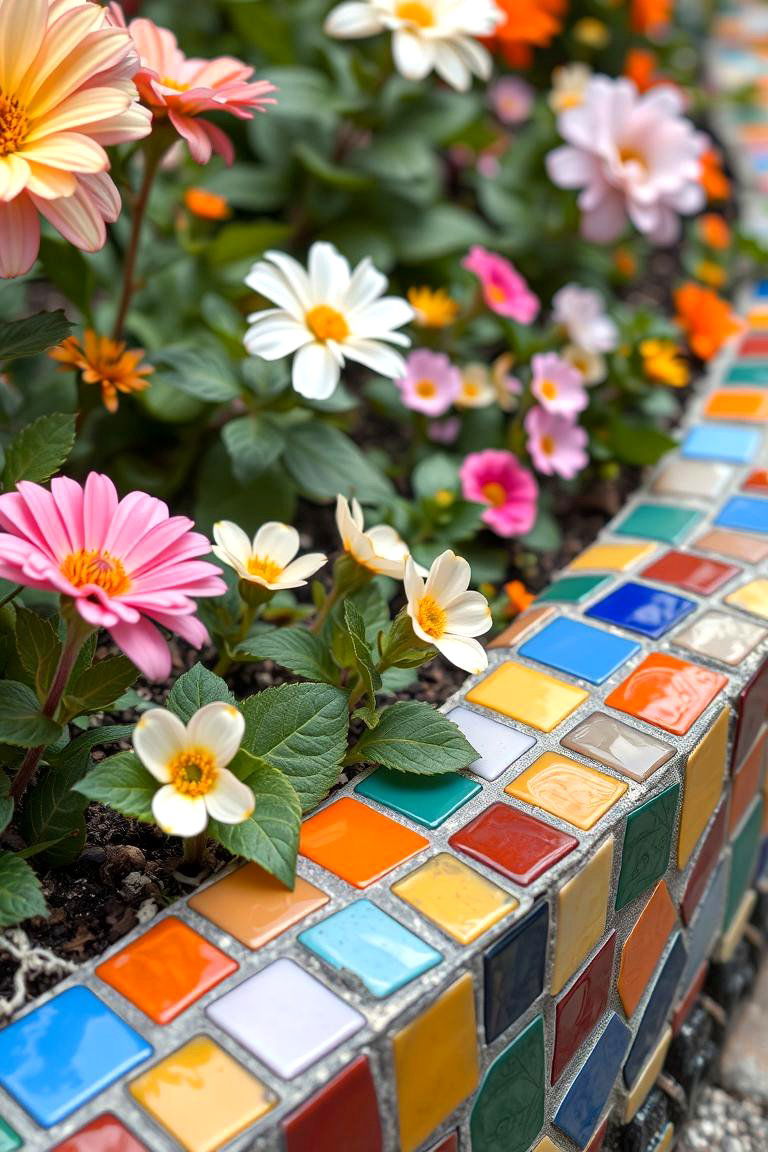 Mosaic Flower Bed Edging - 24 Mosaic Garden Ideas