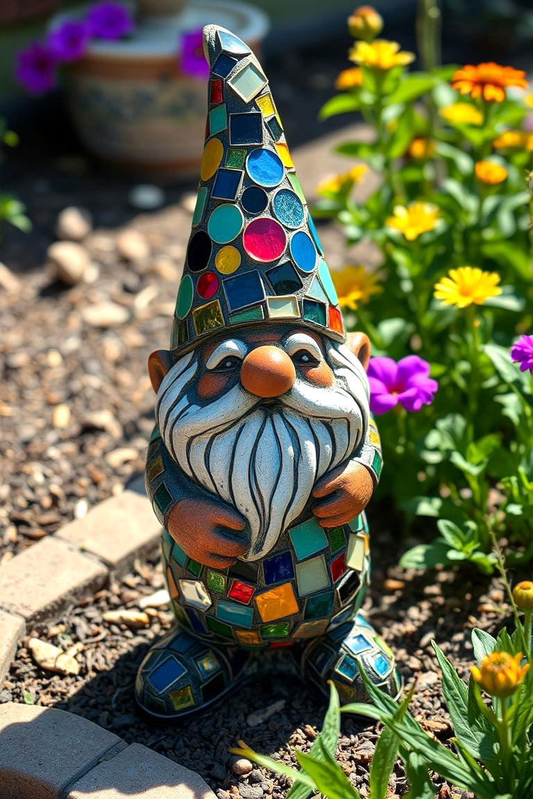 Mosaic Garden Gnome - 24 Mosaic Garden Ideas