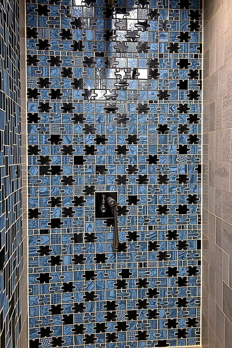 Mosaic Magic Black and Blue Tiles - 24 black and blue bathroom ideas