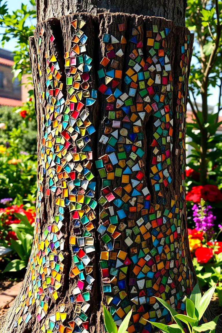 Mosaic Masterpiece - 24 Tree Stump Decorating Ideas