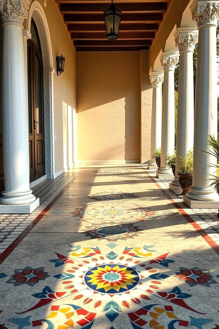 Mosaic Patterned Concrete - 24 Concrete Porch Ideas