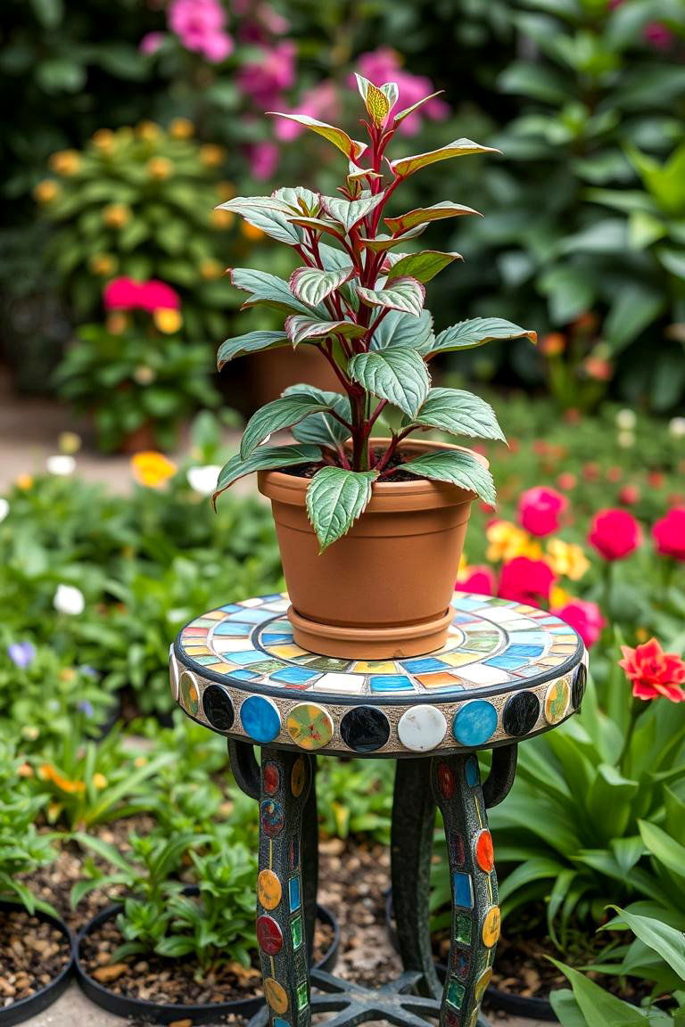 Mosaic Plant Stand - 24 Mosaic Garden Ideas