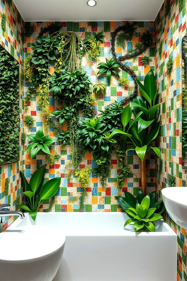 Mosaic Plant Wall - 24 Greenhouse Bathroom Ideas