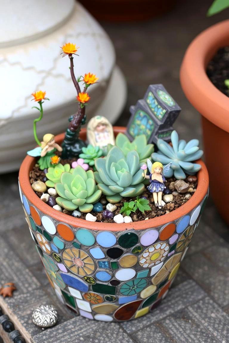 Mosaic Pot Fairy Garden - 24 Fall Bedroom Decor Ideas
