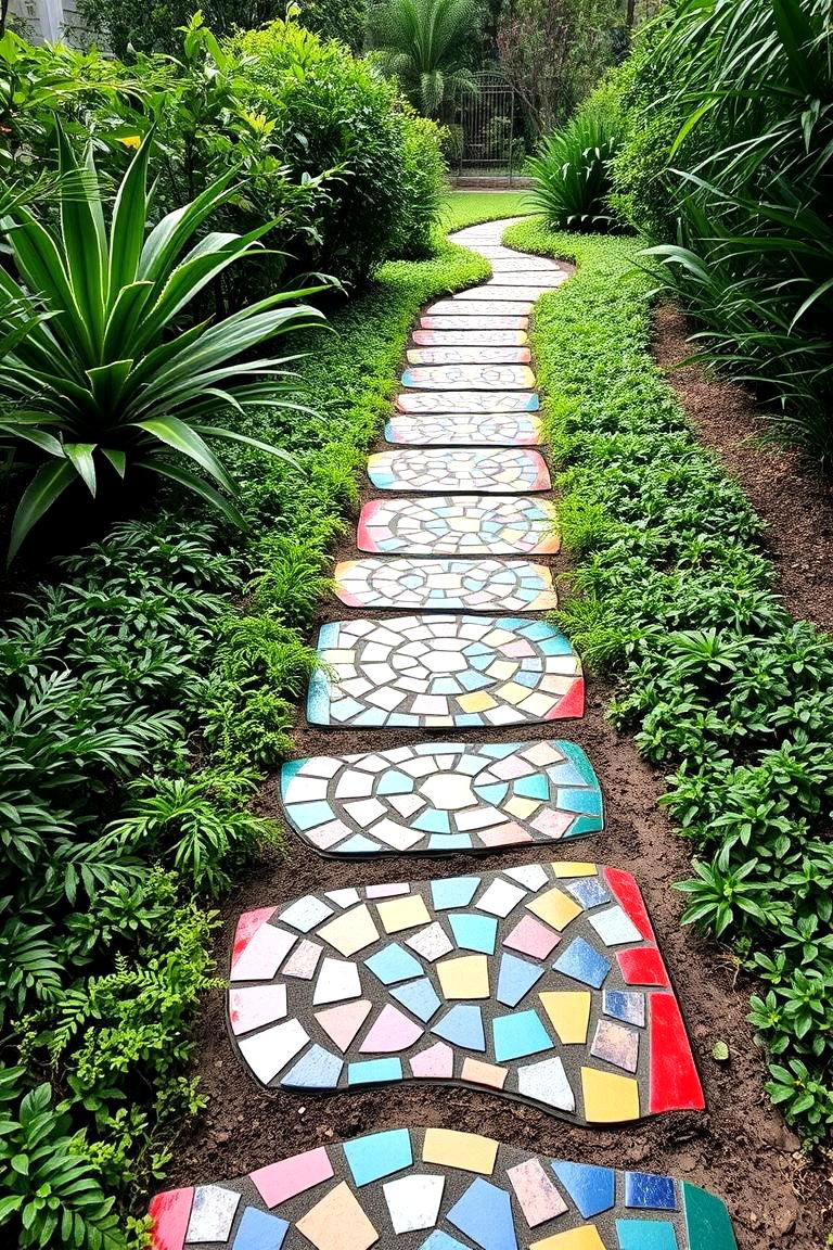 Mosaic Stepping Stones for Walkways - 24 Mosaic Garden Ideas