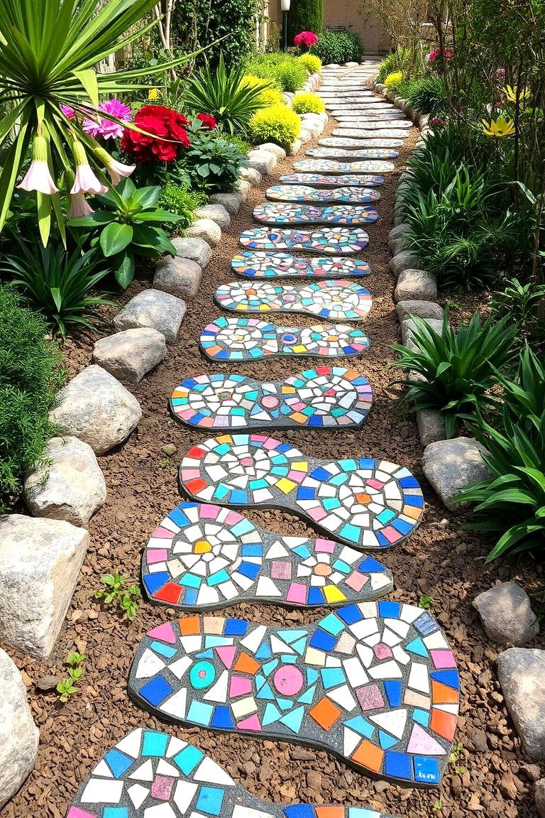 Mosaic Stepping Stones - 24 front yard spanish style landscaping ideas