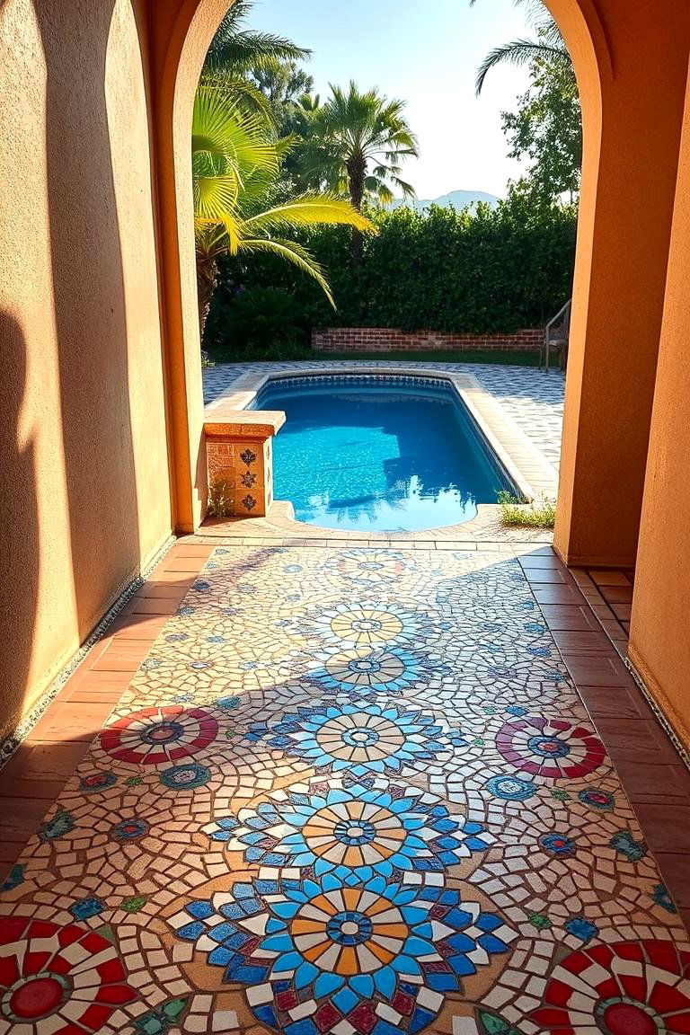 Mosaic Tile Walkway - 24 Above Ground Pool Walkway Ideas