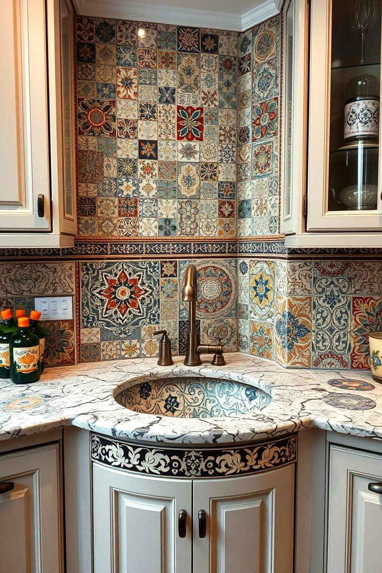 Mosaic Tiled Artistic Sink - 24 Corner Kitchen Sink Ideas