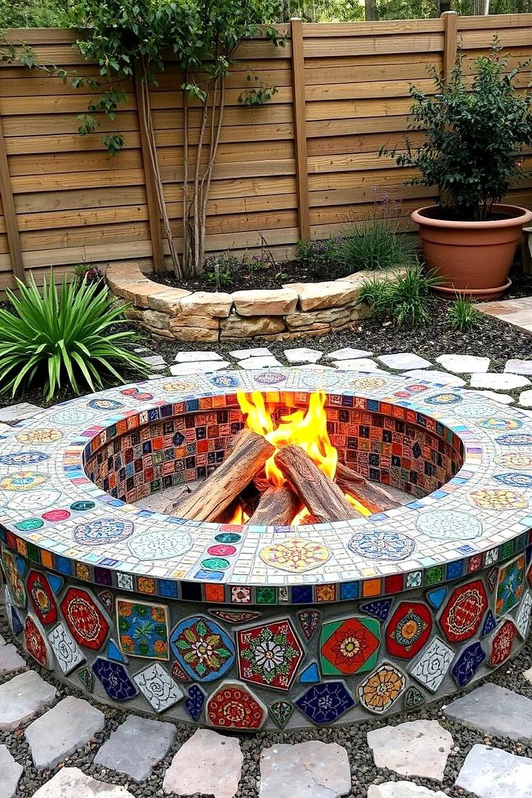 Mosaic Tiled Artistic Sunken Fire Pit - 24 Sunken Fire Pit Ideas
