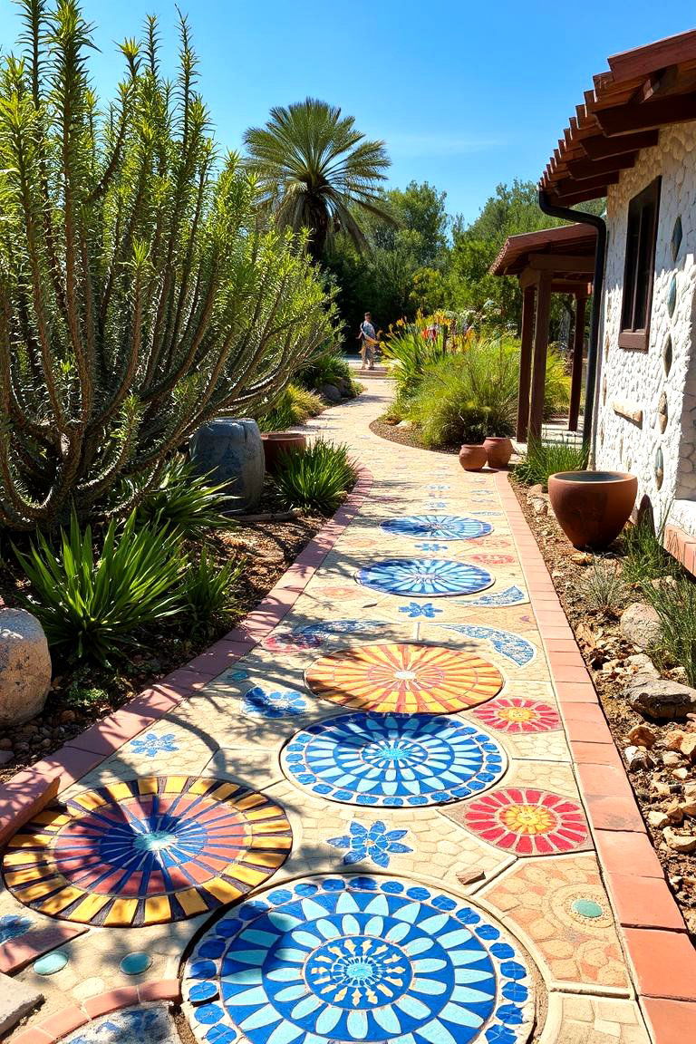 Mosaic Tiled Pathway - 24 front yard spanish style landscaping ideas