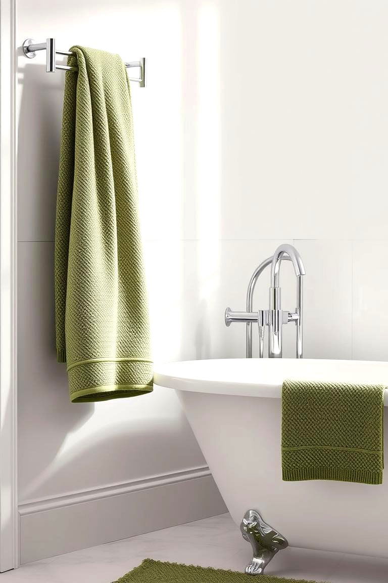 Moss Green Textured Towels - 24 Green Bathroom Ideas