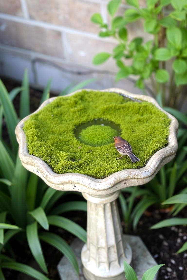 Moss Topped Birdbath - 24 Moss Garden Ideas