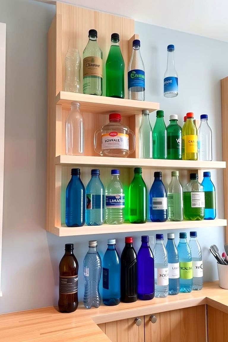 Mounted Wall Shelves for Space Saving Display - 24 Water Bottle Storage Ideas