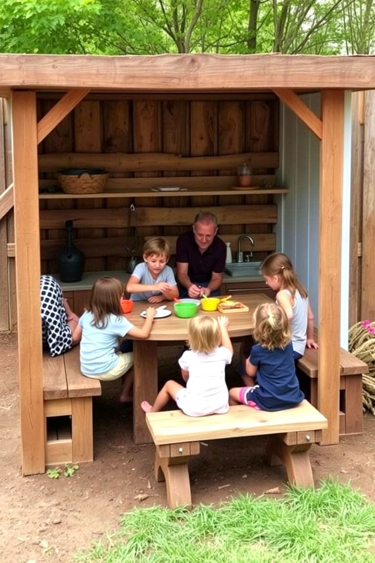 Mud Kitchen with Built In Seating - 24 Mud Kitchen Ideas for Kids