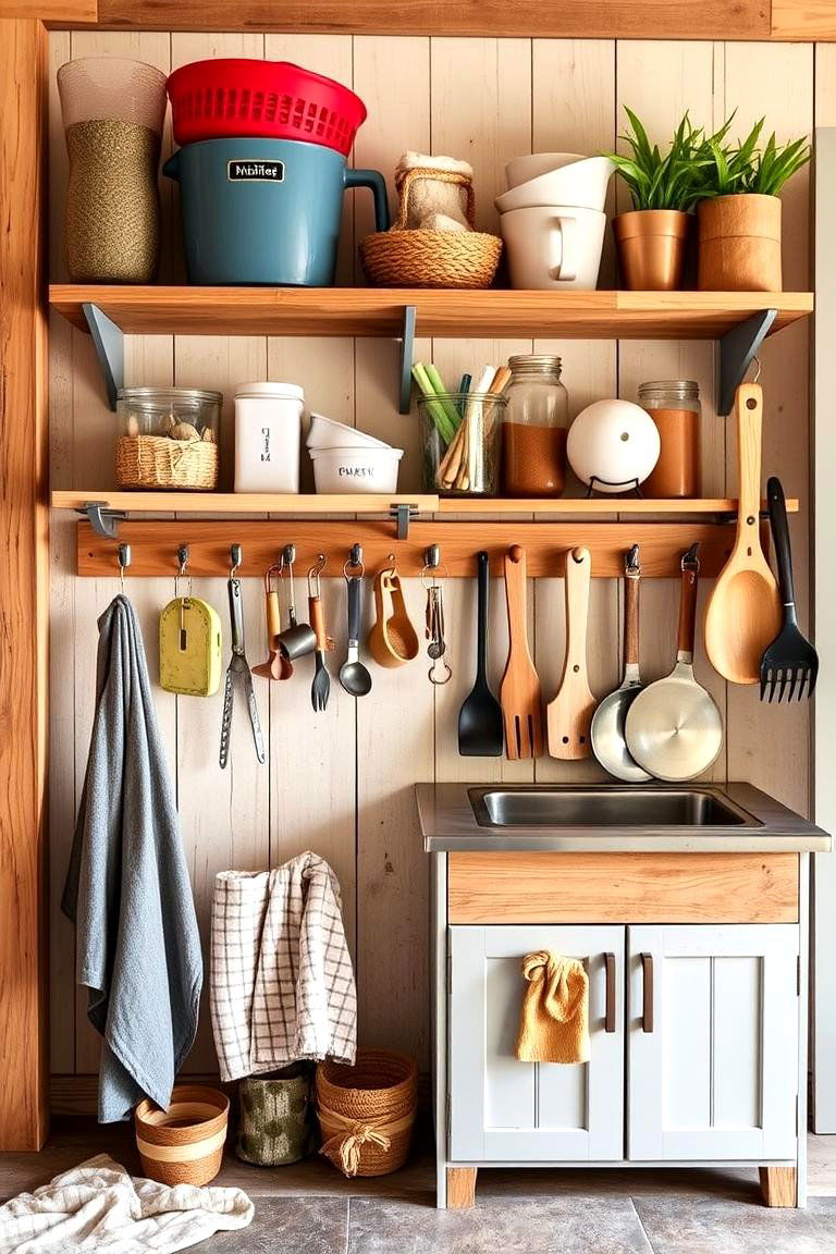 Mud Kitchen with Shelving and Hooks - 24 Mud Kitchen Ideas for Kids