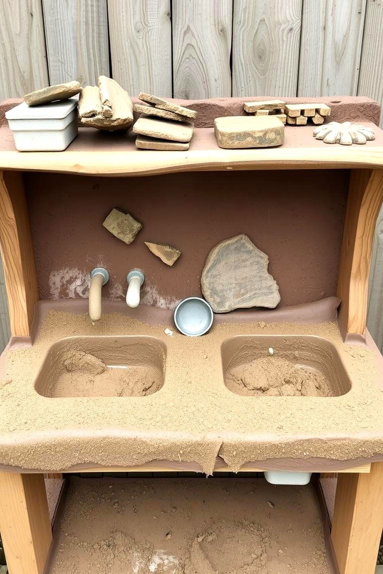 Mud Kitchen with Tactile Surfaces - 24 Mud Kitchen Ideas for Kids