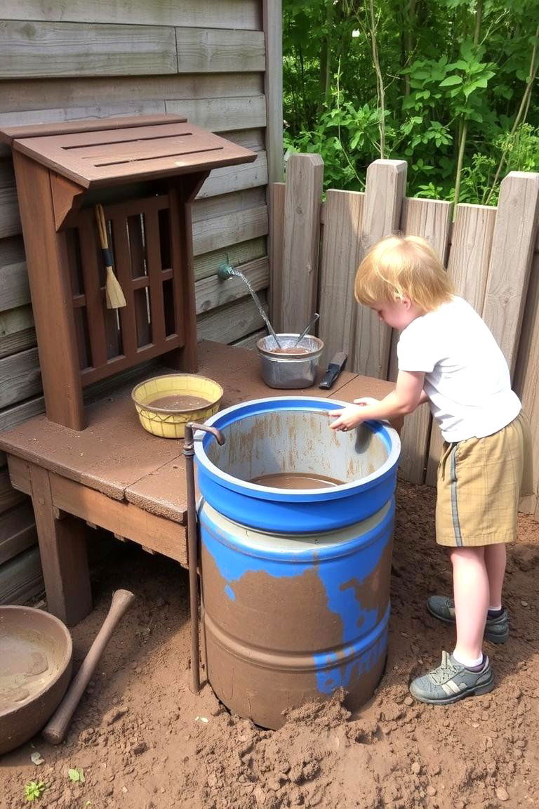 Mud Kitchen with a Recycled Water System - 24 Mud Kitchen Ideas for Kids