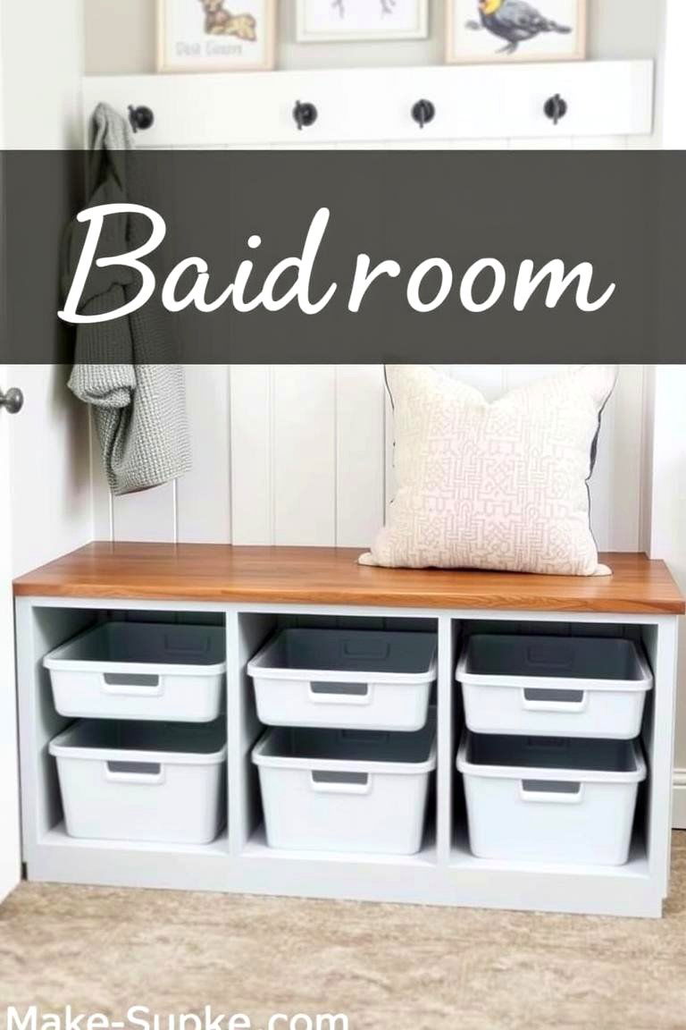 Mudroom Bench with Storage Bins - 24 Entryway Storage Ideas