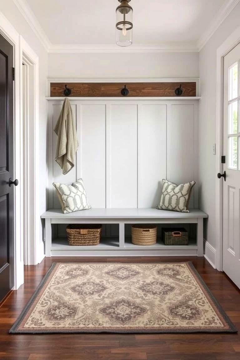Mudroom Bench with a Rug - 24 Mudroom Bench Ideas