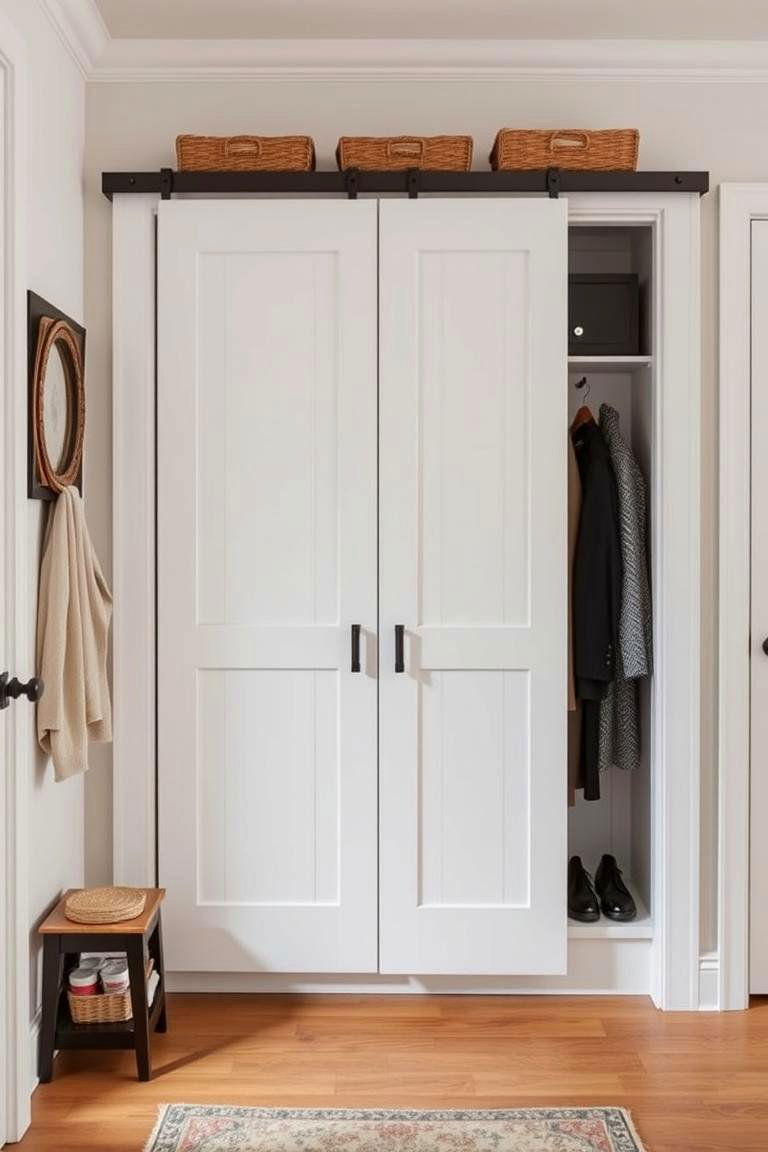 Mudroom Closet with Sliding Doors - 24 Farmhouse Mudroom Ideas