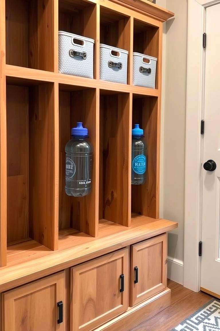 Mudroom Cubbies for Family Organization - 24 Water Bottle Storage Ideas