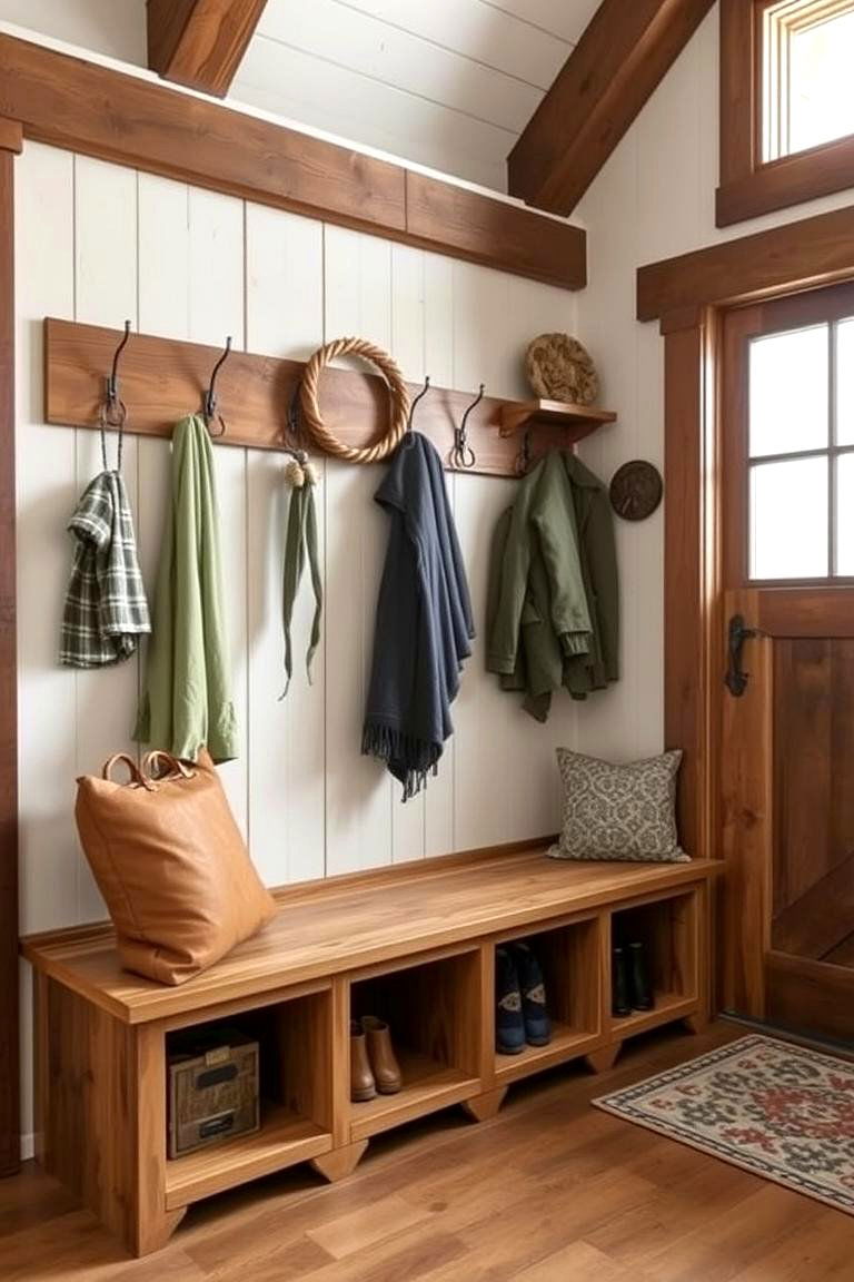 Mudroom with Built in Storage - 24 Rustic Barndominium Interior Design Ideas