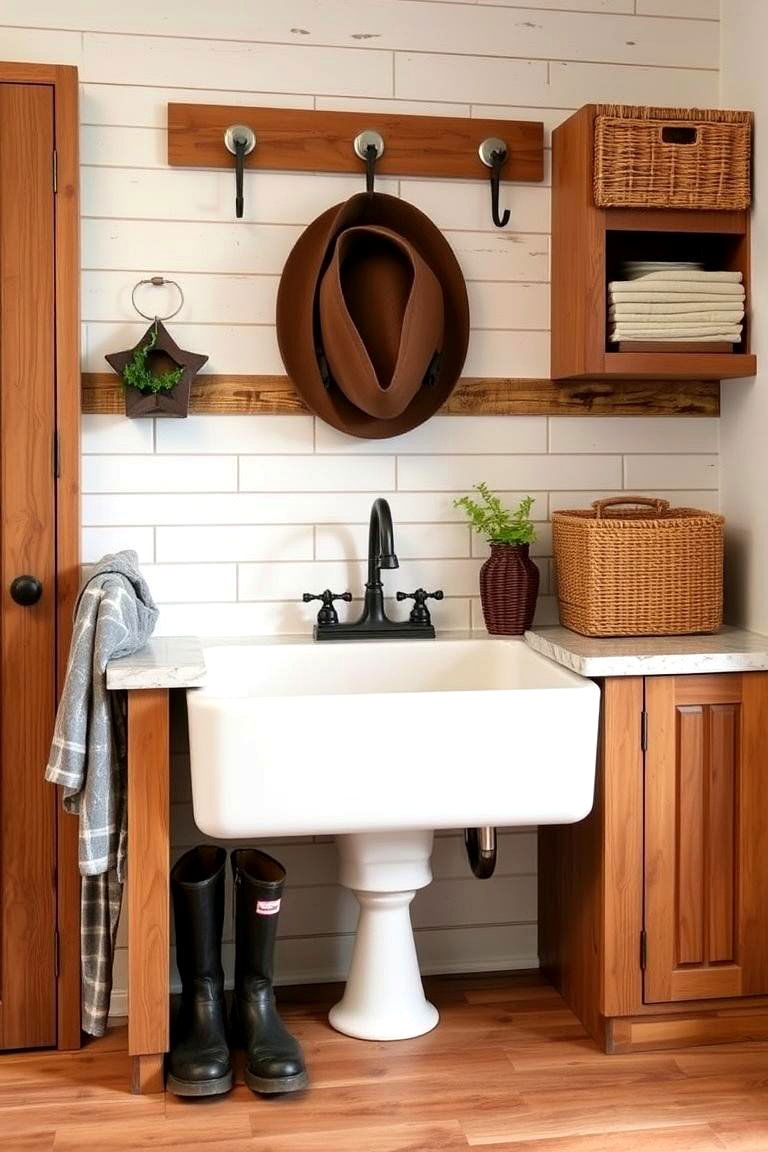Mudroom with Farmhouse Sink - 24 Farmhouse Mudroom Ideas