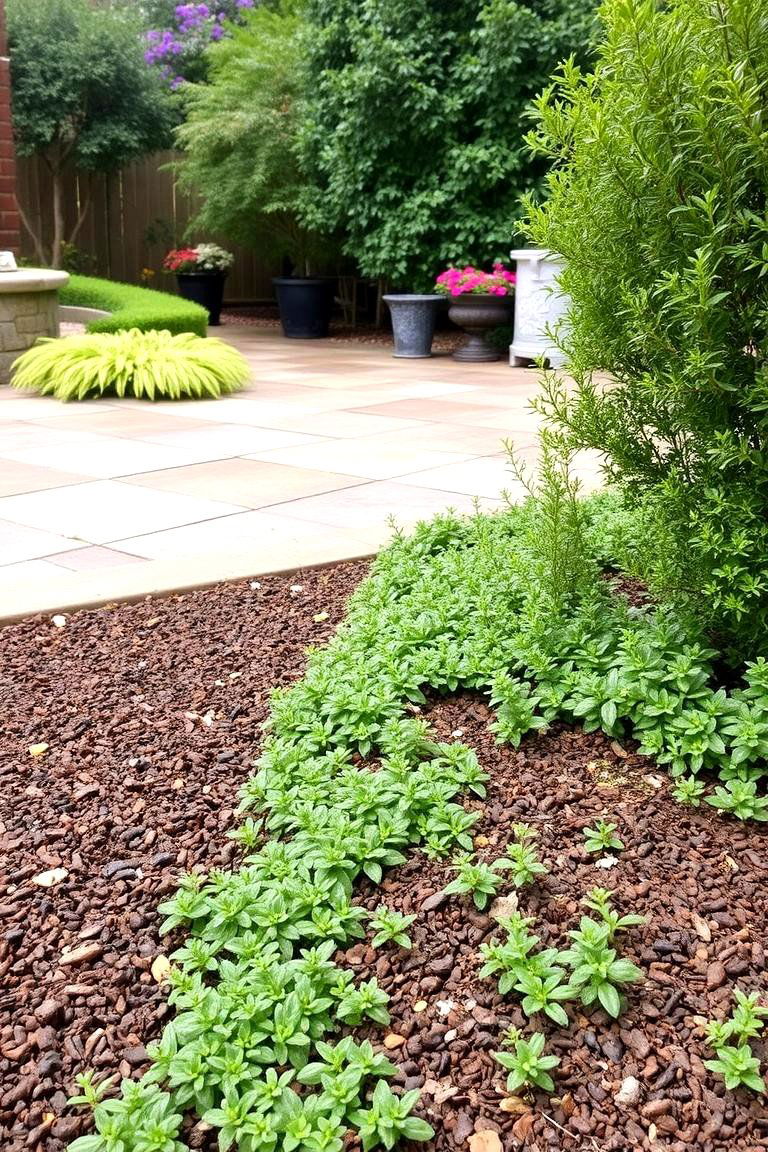 Mulch Patio with Low Maintenance Ground Cover - 24 mulch patio ideas