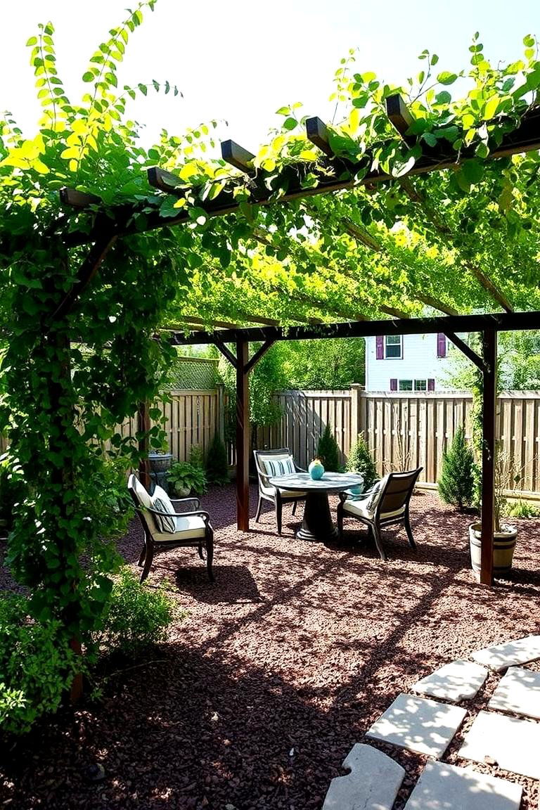 Mulch Patio with Pergola and Greenery - 24 mulch patio ideas