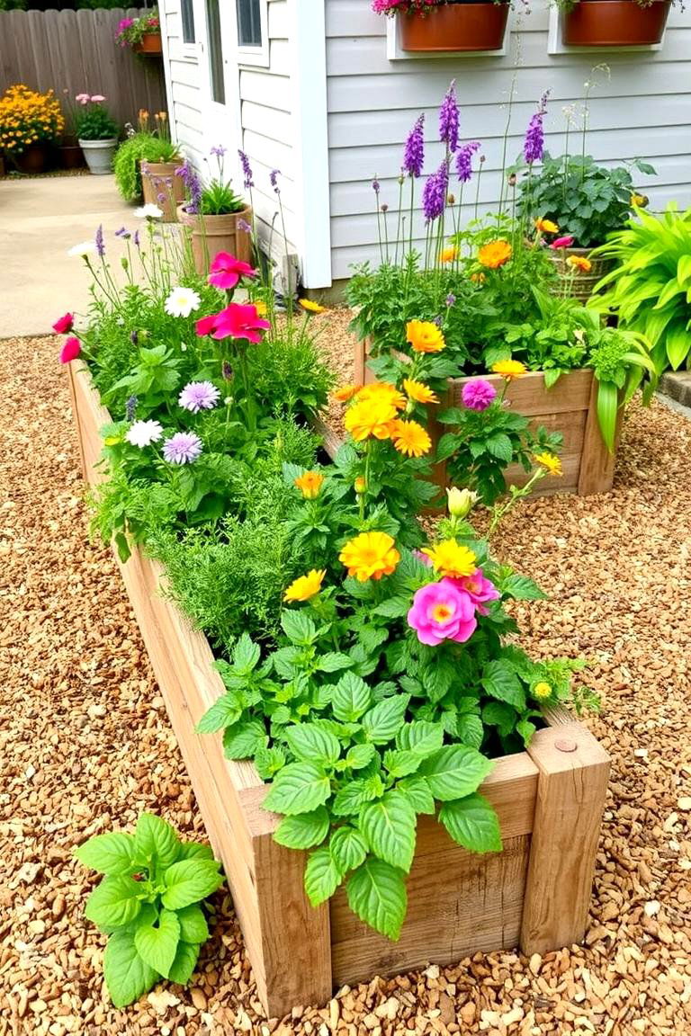 Mulch Patio with Raised Planters - 24 mulch patio ideas