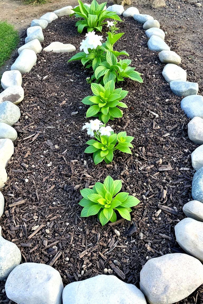 Mulched Garden Bed with Decorative Rocks - 24 Front Yard Landscaping Ideas With Rocks and Mulch