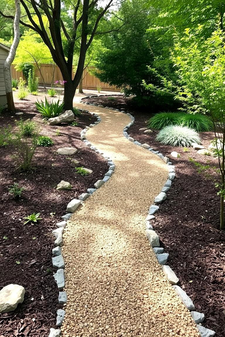 Mulched Pathway with Rock Accents - 24 Front Yard Landscaping Ideas With Rocks and Mulch