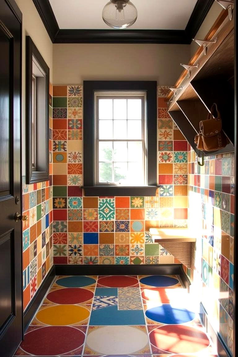 Multi Colored Tiles for a Fun Playful Vibe - 24 Mudroom Tile Floor Ideas
