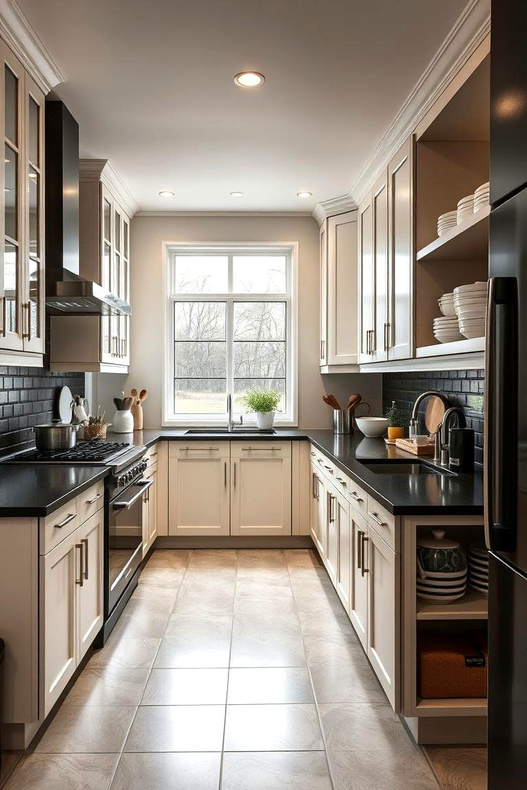 Multi Functional Cooking Space - 24 kitchen with dark countertops and light cabinets