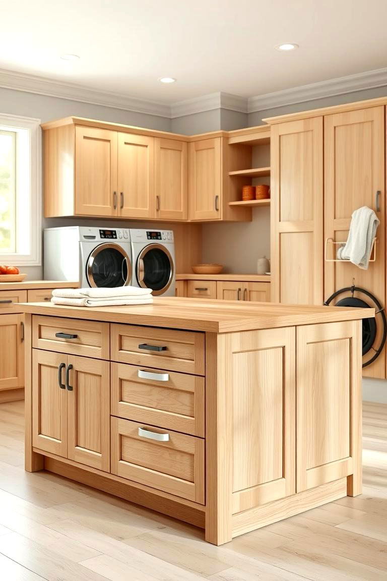 Multi Functional Island with Cabinetry - 24 Laundry Room Cabinet Ideas